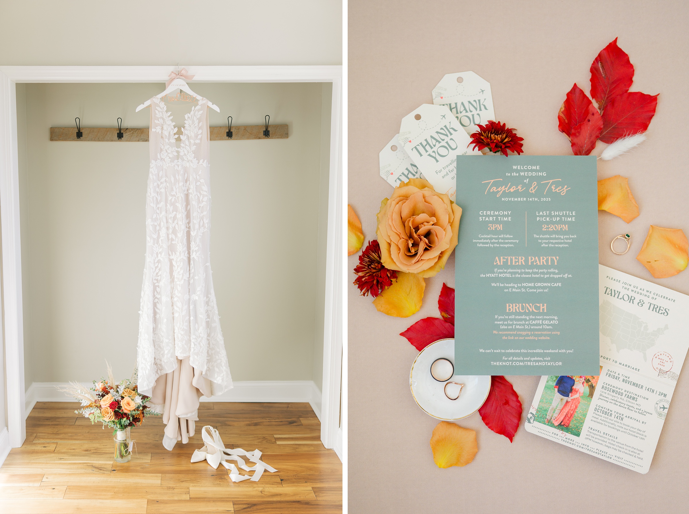 Colorful fall wedding day at Rosewood Farms in Elkton, Maryland photographed by Baltimore Wedding Photographer Cait Kramer.