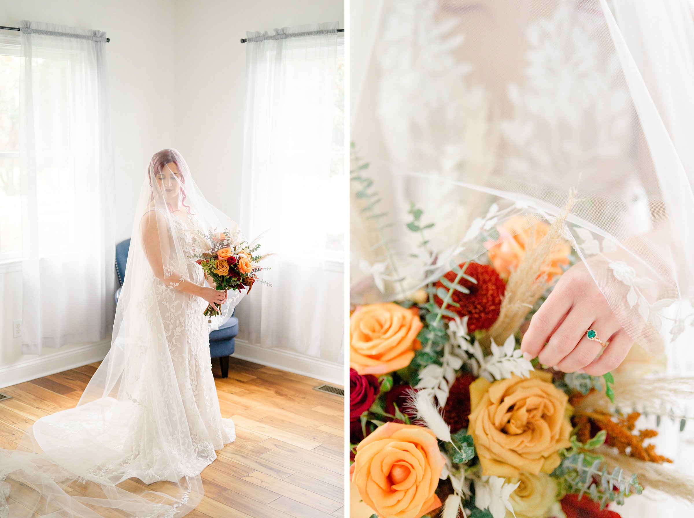 Colorful fall wedding day at Rosewood Farms in Elkton, Maryland photographed by Baltimore Wedding Photographer Cait Kramer.