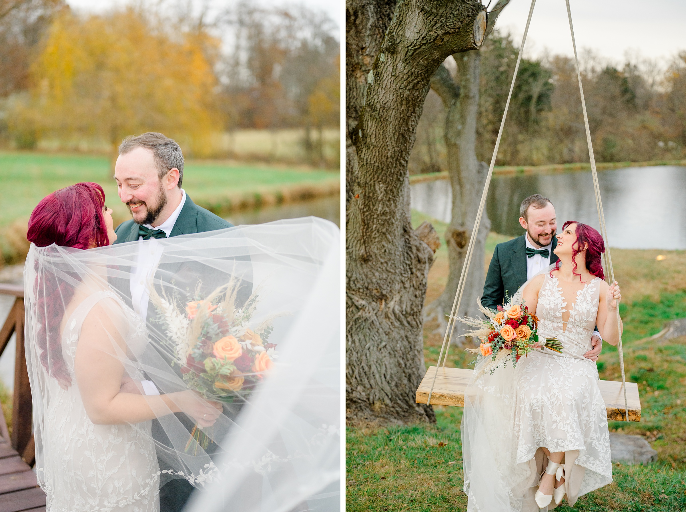 Colorful fall wedding day at Rosewood Farms in Elkton, Maryland photographed by Baltimore Wedding Photographer Cait Kramer.