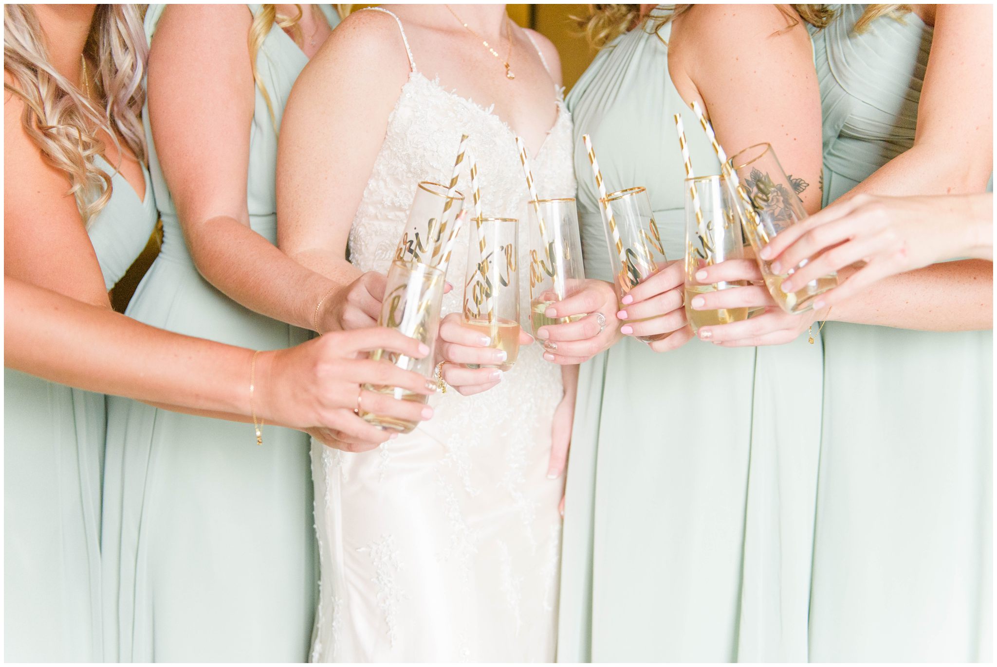 creative bridesmaids gift | gold custom champagne flutes with straw