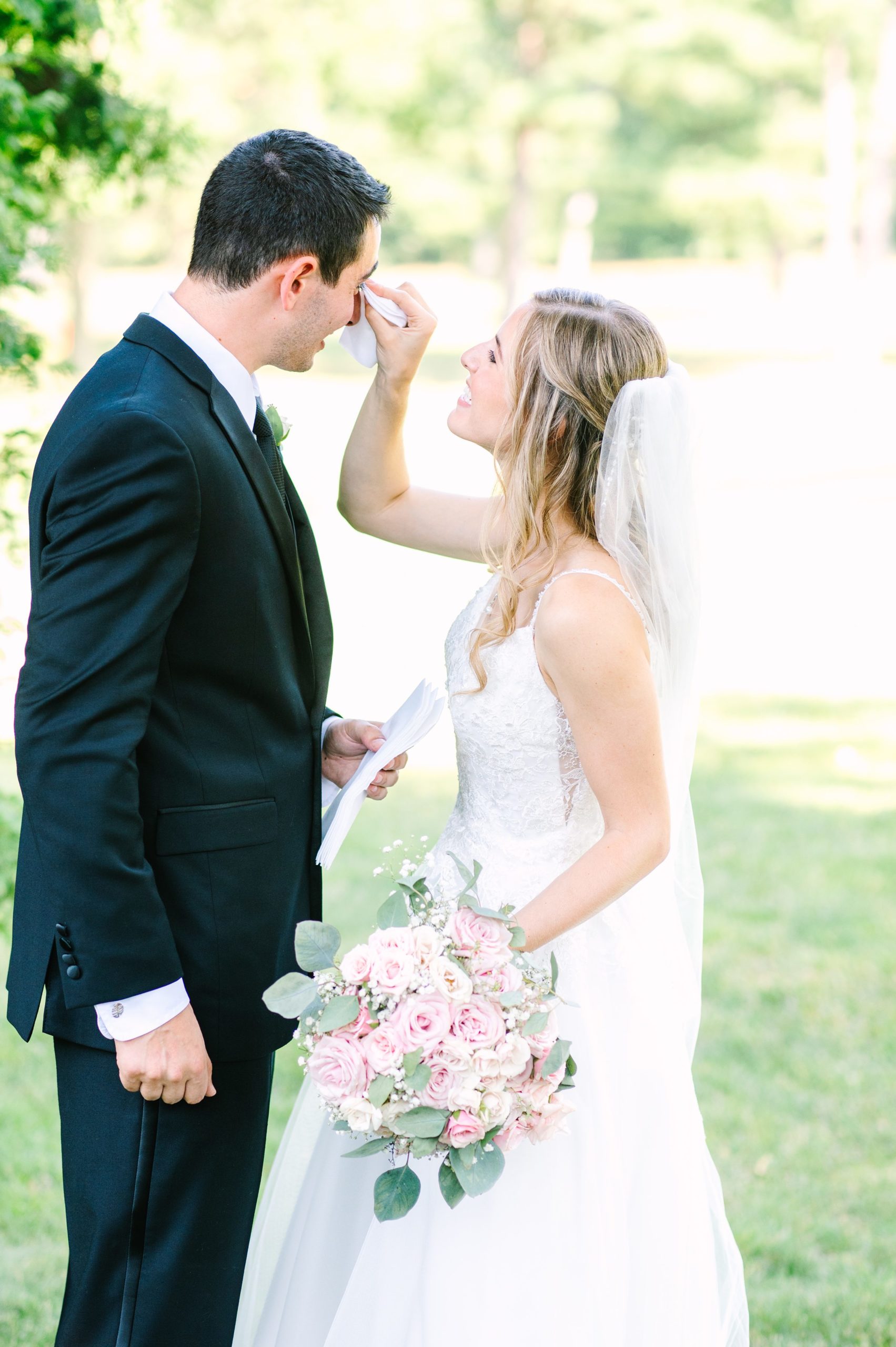 Blush and Slate Blue summer wedding day at Bluestone Country Club Photographed by Baltimore Wedding Photographer Cait Kramer Photography