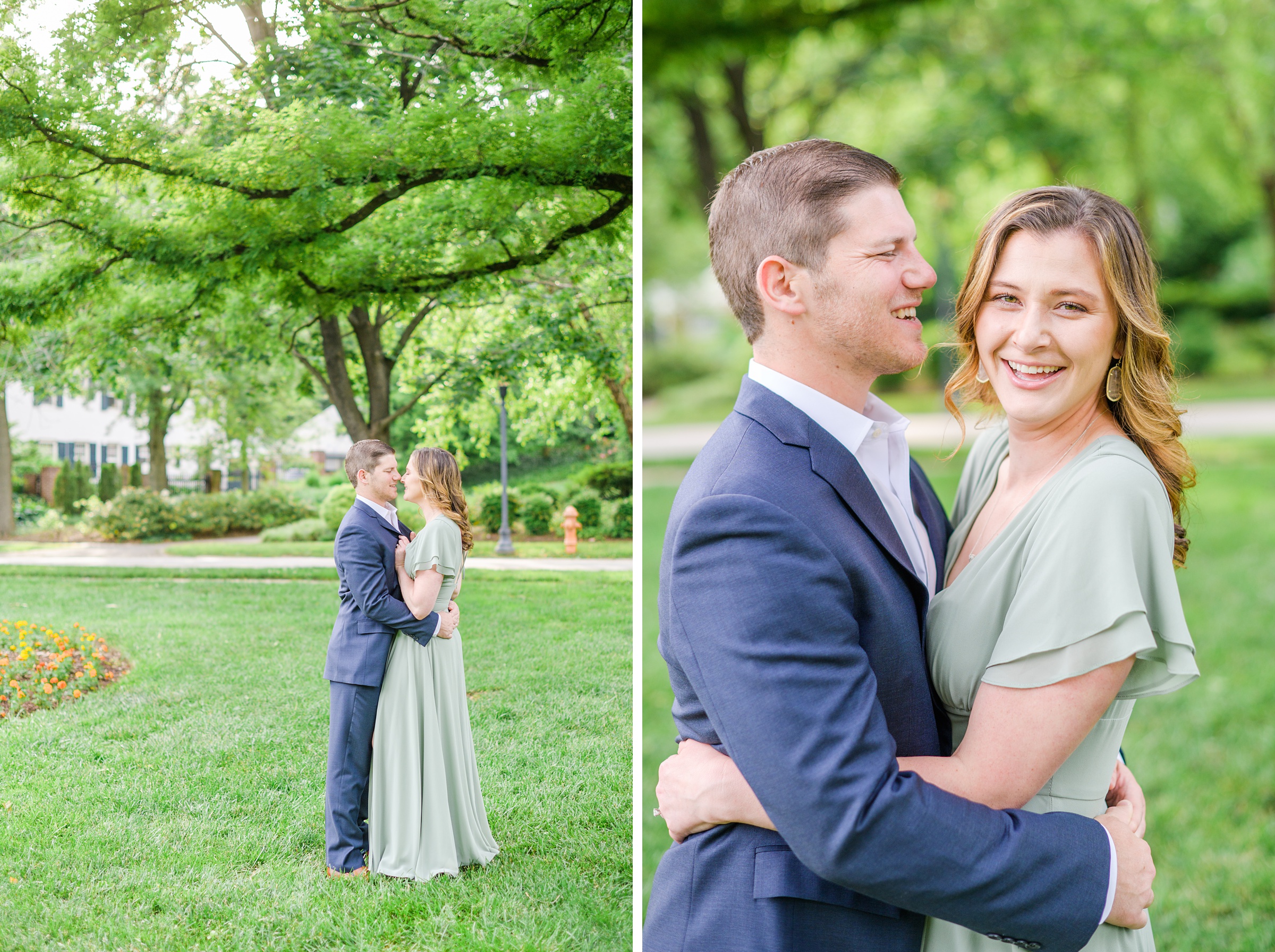 Engaged Couple smiles in Sherwood Gardens engagement session photographed by Maryland Wedding Photographer Cait Kramer Photography