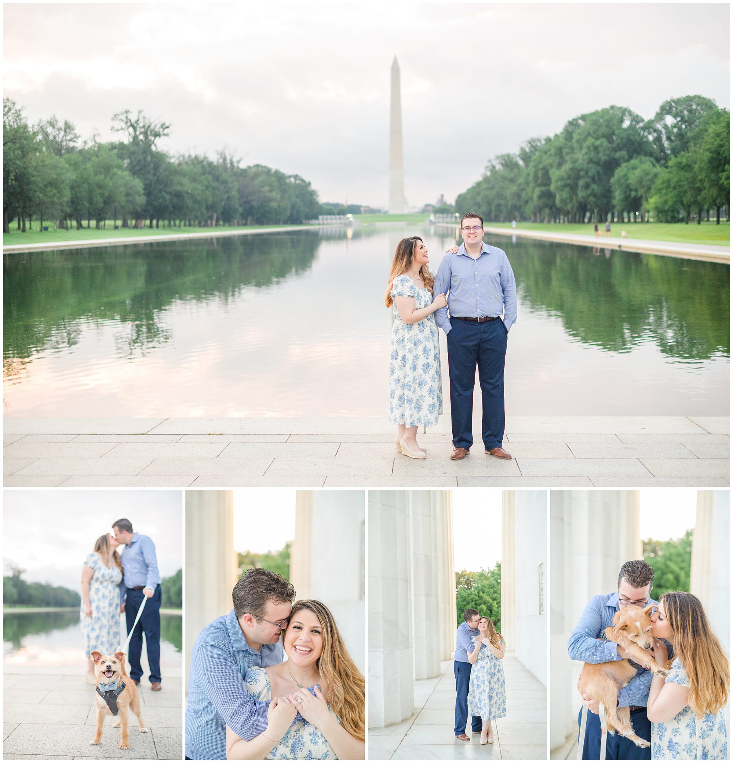 Couple smiles during their engagement photos at the Lincoln Memorial photographed by Baltimore Wedding Photographer, Cait Kramer Photography