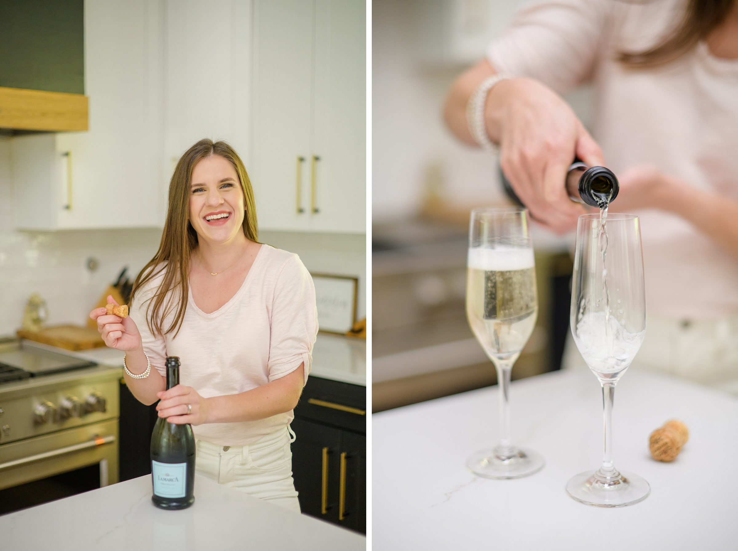 Stacey Caito, Chantilly Realtor, toasts champagne during her brand session photographed by Virginia brand photographer, Cait Kramer Photography