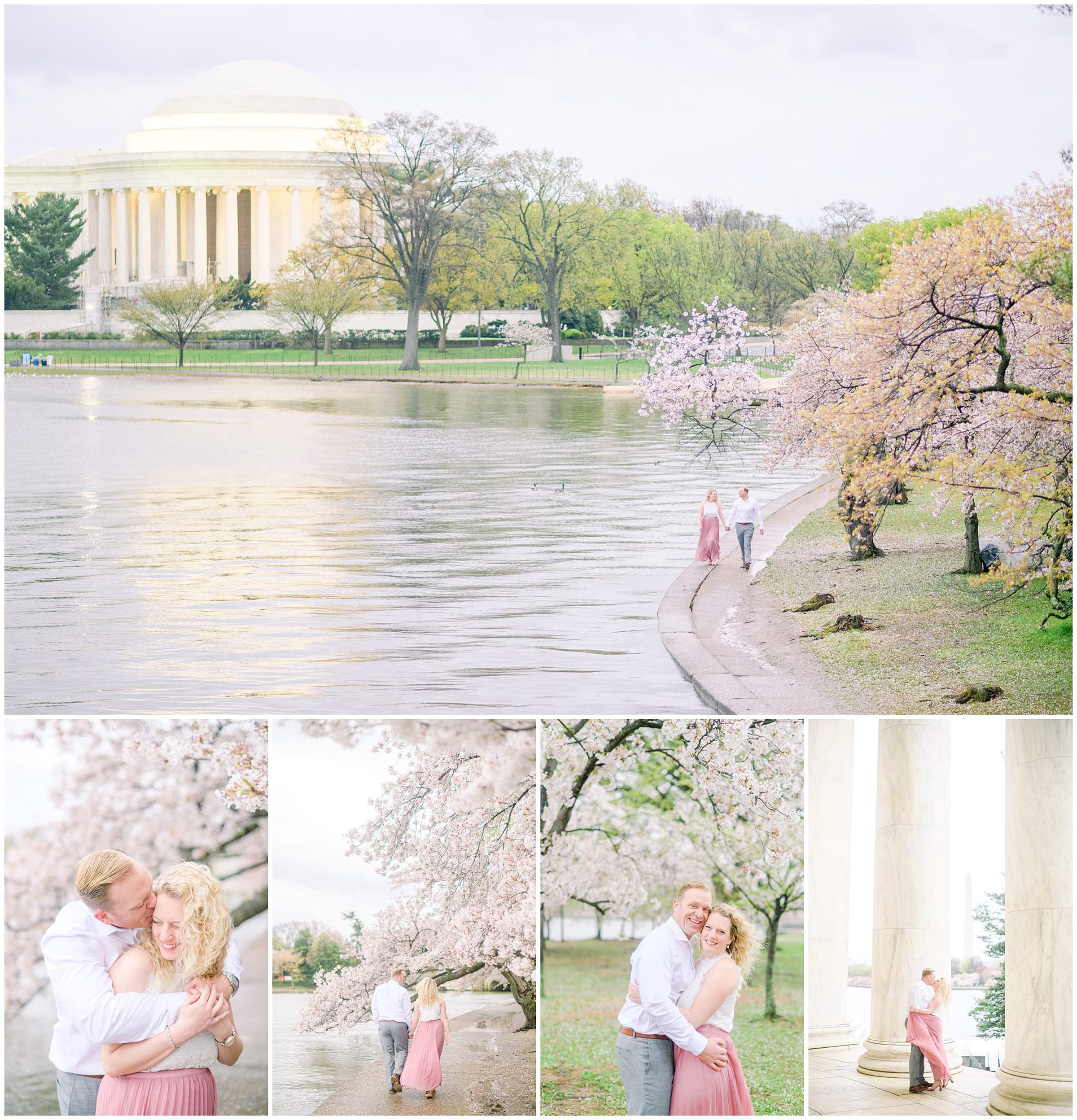 Anniversary portrait session at the Jefferson Memorial featuring the Washington DC Cherry Blossoms. Photographed by Baltimore Photographer Cait Kramer Photography