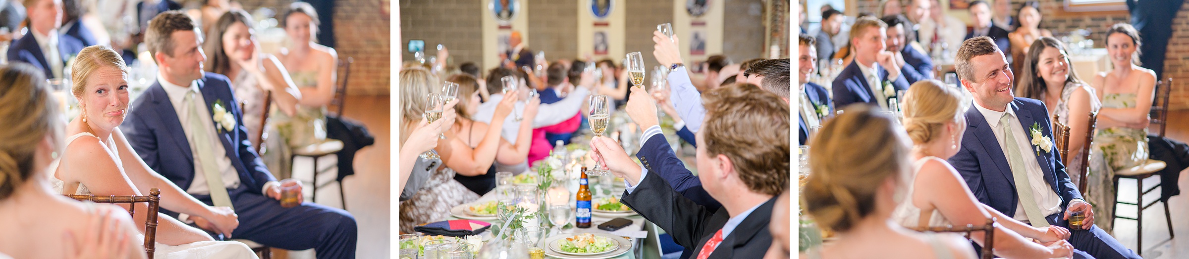 toasts to bride and groom at wedding reception