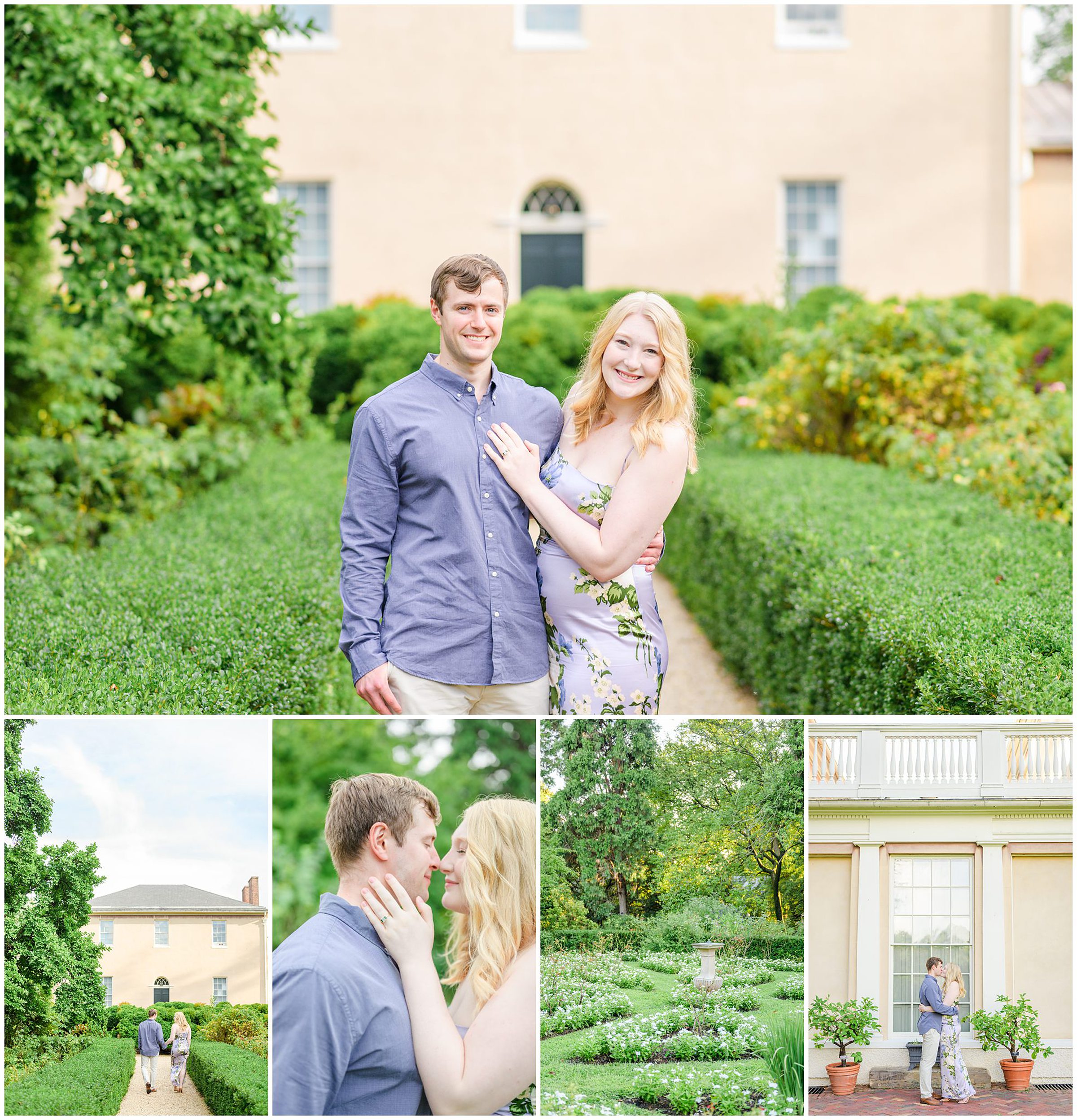 Engaged couple at the historic Tudor Place for their summer engagement session in the Georgetown neighborhood of Washington DC. Photographed by Baltimore Wedding Photographer Cait Kramer Photography.