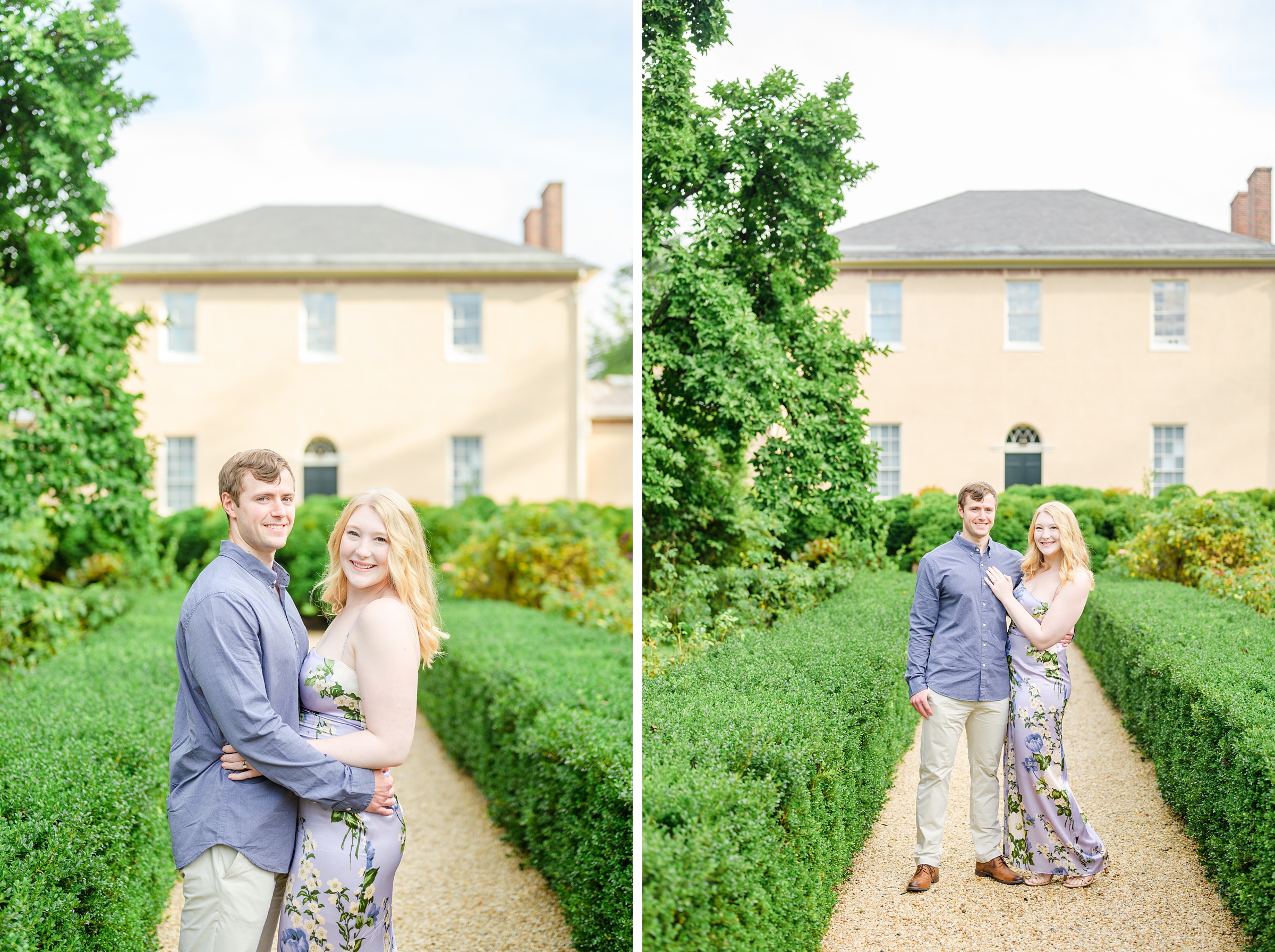 Engaged couple at the historic Tudor Place for their summer engagement session in the Georgetown neighborhood of Washington DC. Photographed by Baltimore Wedding Photographer Cait Kramer Photography.