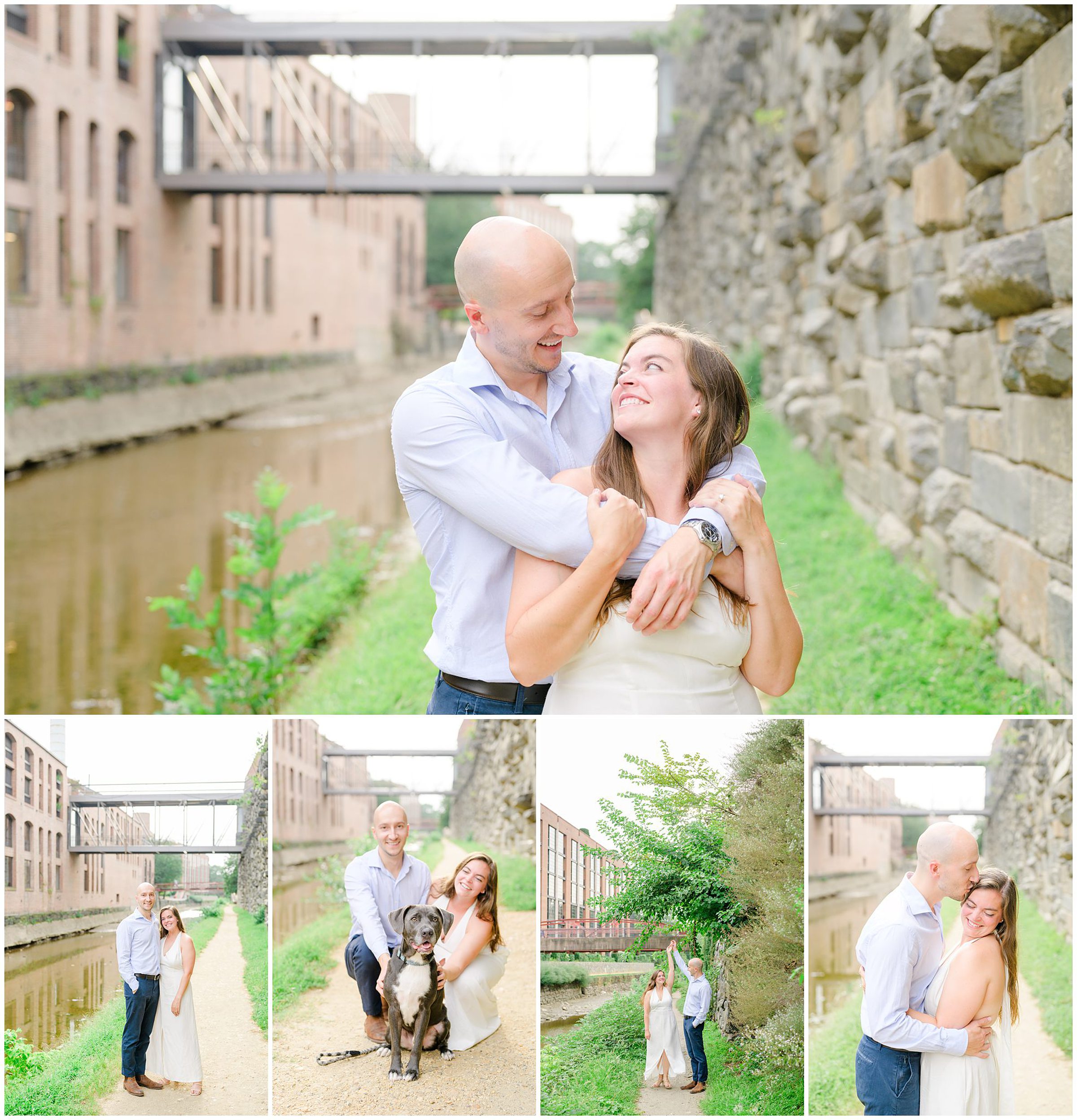 Engaged coupled at the Georgetown Canal for their summer engagement session photographed by Baltimore Wedding Photographer Cait Kramer.