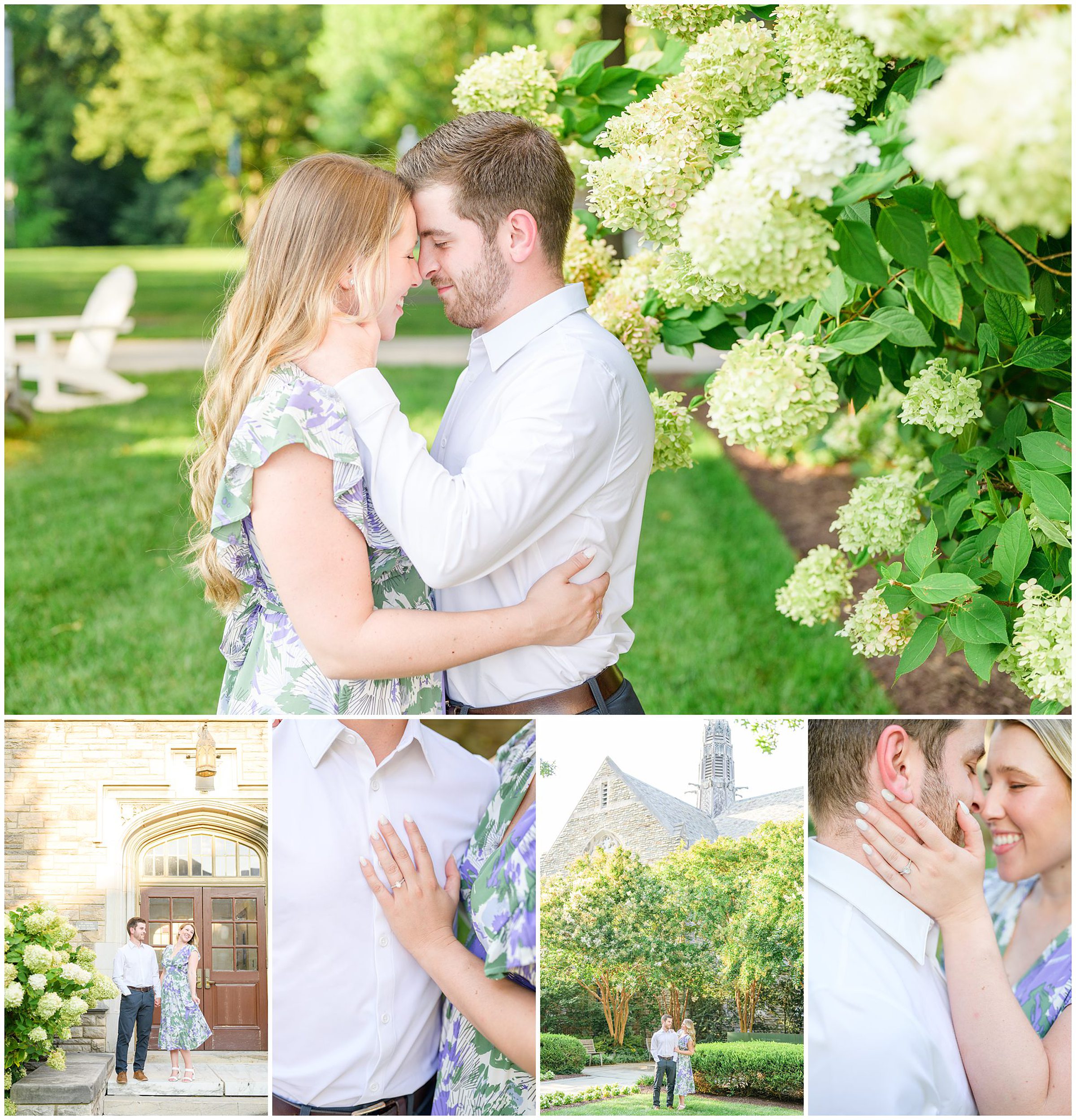 Engaged couple at the Loyola University Maryland campus for their summer engagement session in Baltimore, MD photographed by Baltimore Wedding Photographer Cait Kramer Photography