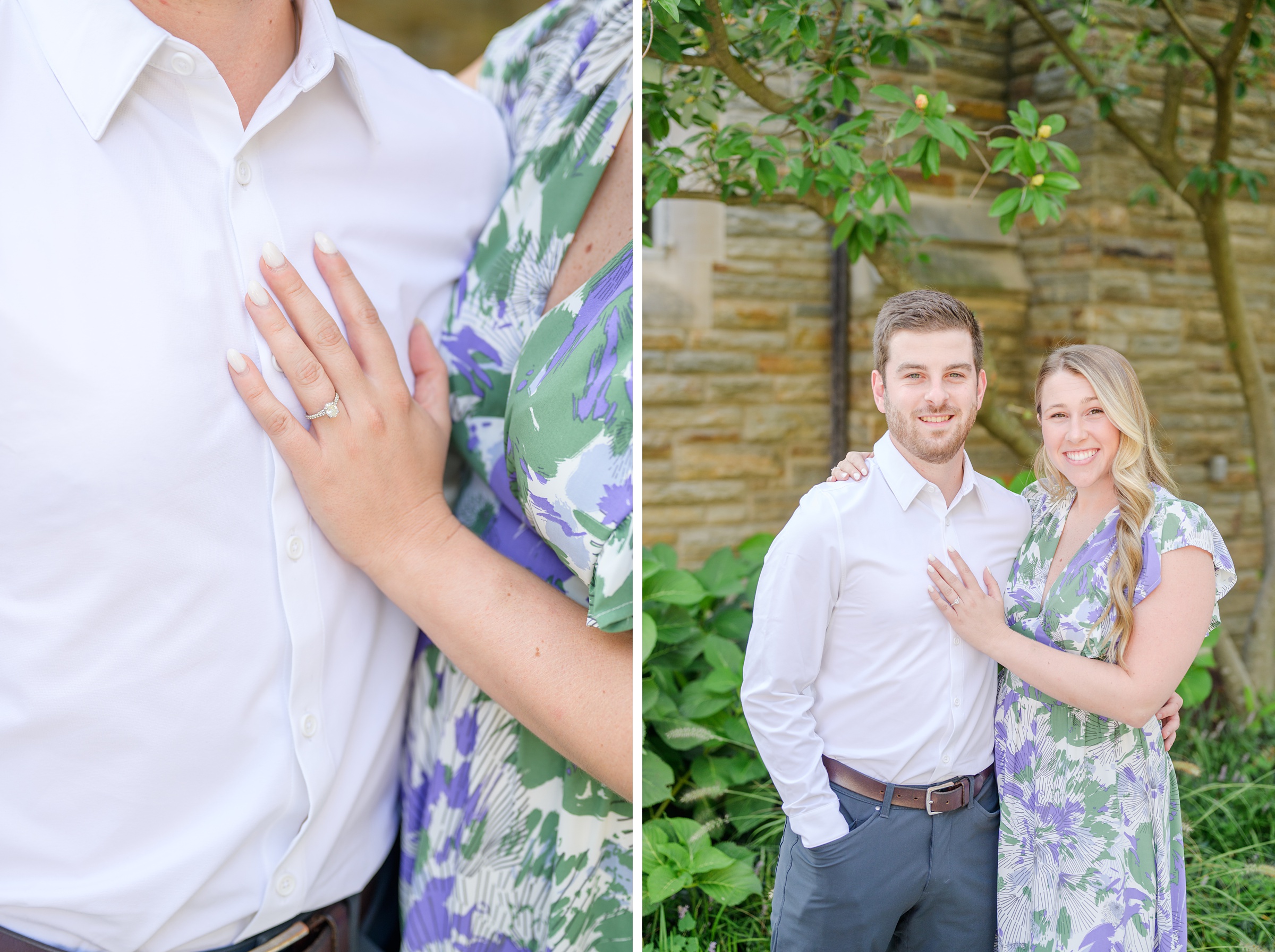 Engaged couple at the Loyola University Maryland campus for their summer engagement session in Baltimore, MD photographed by Baltimore Wedding Photographer Cait Kramer Photography