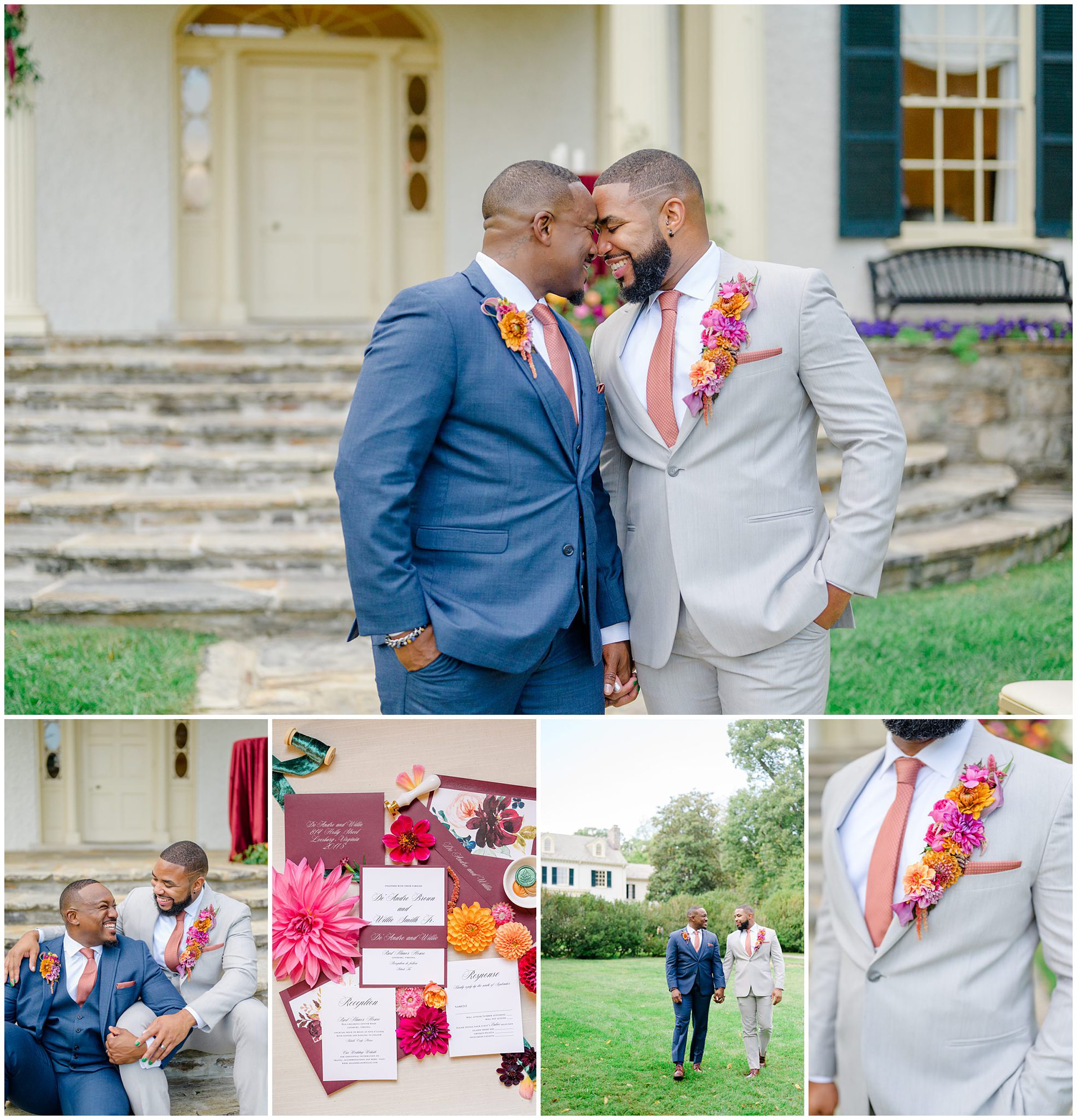 Colorful styled shoot at Rust Manor House photographed by Queer Affirming Wedding Photographer in Baltimore Cait Kramer.