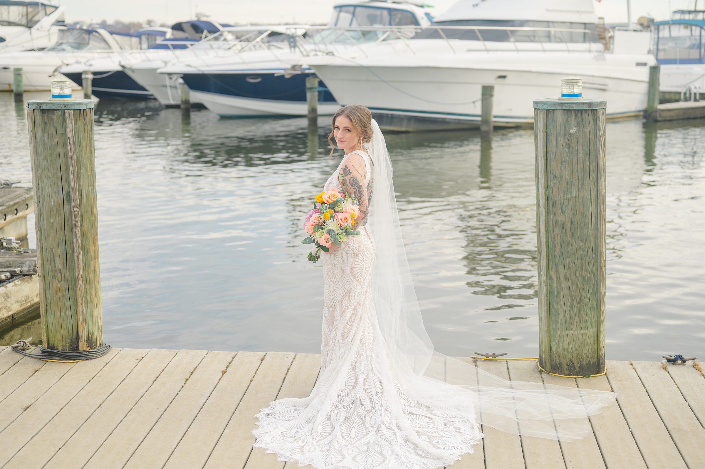 Bridal session by the waterfront in Old Town Alexandria photographed by Maryland and Virginia Bridal Portrait Photographer Cait Kramer.