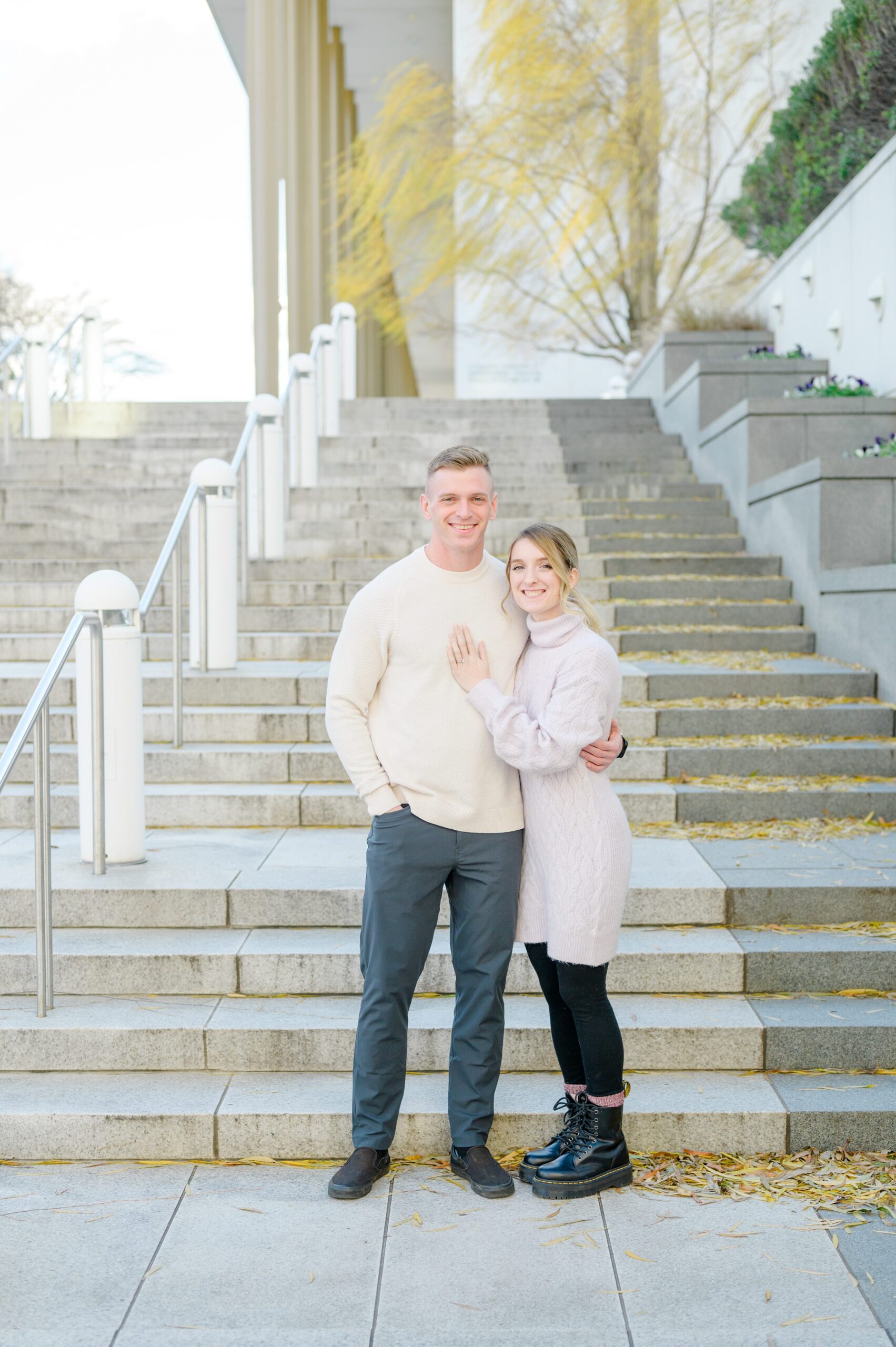 Engaged couple at the Kennedy Center for their summer engagement session Washington, D.C. photographed by Baltimore Wedding Photographer Cait Kramer Photography